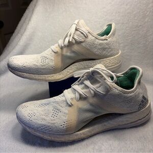 adidas Women’s White Knit Running Sneakers with Green Lining